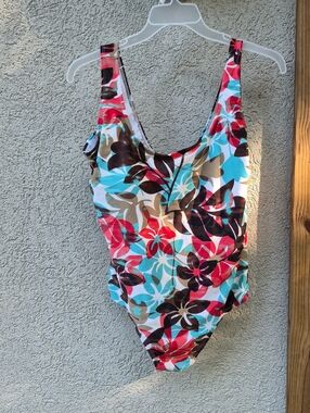 Catalina Multicolor Floral One-Piece Swimsuit in Turquoise, Pink & Brown